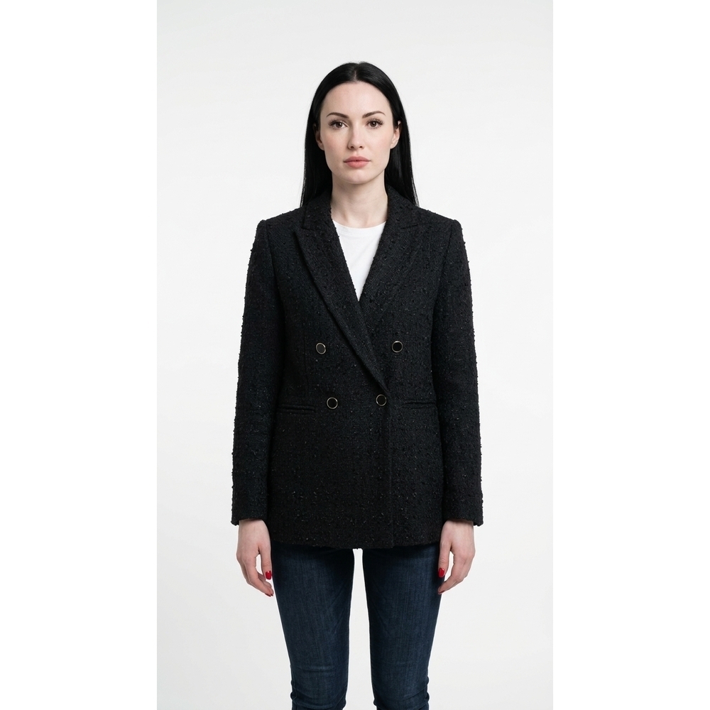 H&M Black Textured Double-Breasted Blazer Jacket Women's XS